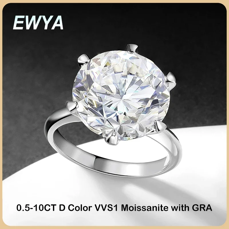 EWYA GRA 인증 0.5-10CT D 컬러 Moissanite 솔리테어 약혼 반지 여성용 실버 925 웨딩 신부 빅 다이아몬드 밴드