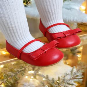 크리스마스 아기 소녀 메리 제인 플랫 Bowknot 꽃 공주 웨딩 드레스 신발 부드러운 신생아 유아용 침대 첫 워커 Pre