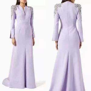 사용자 정의 섹시한 저지 주름 라인 석 트럼펫 v-목 긴 드레스 맞춤형 행사 드레스 고품질 중국 스타일