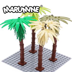 MARUMINE 4PCS 코코넛 나무 MOC 도시 식물 빌딩 블록 벽돌 정원 분재 숲 DIY 클래식 모델 키트 30338 30239