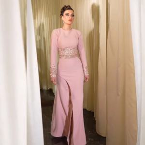 맞춤형 절묘한 저지 주름 패턴 구슬 인어 보석 긴 드레스 맞춤형 행사 일치하는 고품질