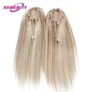 Drawstring 포니 테일 인간의 머리카락 스트레이트 진짜 자연 헤어 확장 Drawstring 클로저 여성을위한 가짜 머리 꼬리 Ombre Blonde