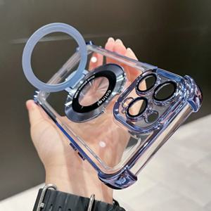 아이폰 17 16 15 14 13 12 프로 맥스용 패션 도금 마그네틱 브래킷 케이스 홀더 스탠드 충격 방지 커버 마그세이프용