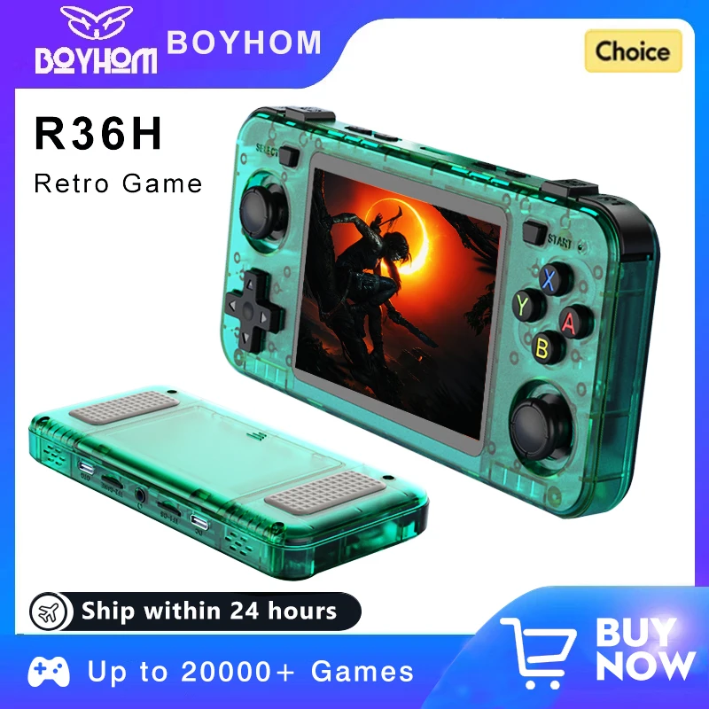 BOYHOM Green R36H 레트로 비디오 게임 콘솔 3.5 ''IPS 스크린 RK3326 3000 mAh 오픈 Linux 시스템 휴대용 플레이어 소년 선물