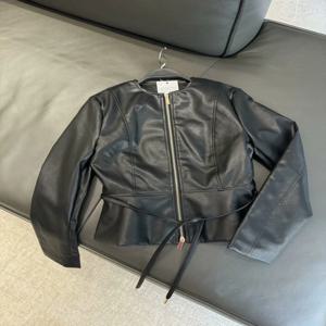 2025년 봄 신상 여성 빈티지 라운드넥 허리라인 스커트 밑단 가죽 느낌 재킷