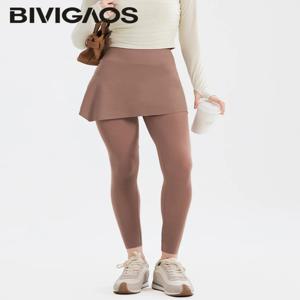 BIVIGAOS 뉴 여름 초박형 가짜 투피스 레깅스 여성 슬림 타이트 선 스크린 페이셜 마스크 바지 스커트 스포츠 피트니스 레깅스