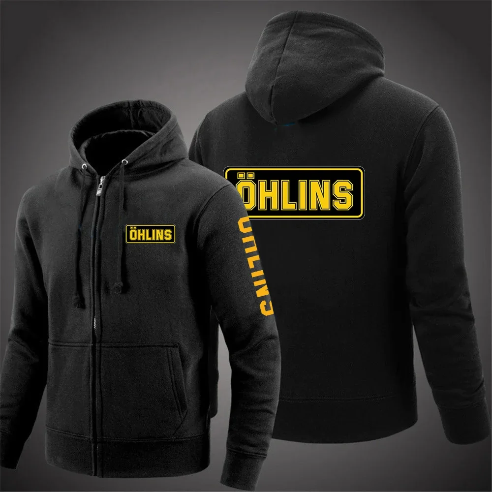 2025 Ohlins Suspension 남성용 새 인쇄 통기성 솔리드 컬러 지퍼 후드 긴 소매 자켓 캐주얼 풀오버 스웨트