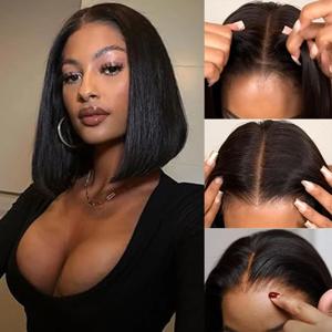 짧은 밥 가발 인모 4x4 레이스 프리 플러킹 인모 가발 여성용 13x4 레이스 프론트 인모 가발 10인치 레이스 밥 가발