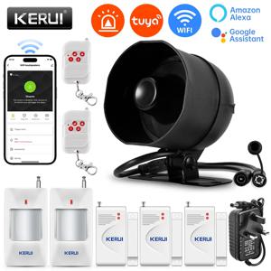 KERUI 120db 사이렌 경보 시스템 WiFi Tuya 스마트 스피커 알람 키트, 홈 보안 보호를위한 모션 센서 도어 센서 포함