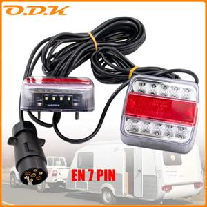 1 세트 12V 방수 후면 견인 테일 라이트 14 LED 트레일러 10m 케이블 EN 7 핀 10m 브레이크 램프 중지 라이센스 번호 플레이트 반사판