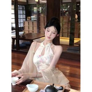 새로운 중국 스타일 하이웨이스트 숏 스커트 투피스 세트 (통통한 여성용) 우아한 바디콘 드레스 디자인 센세이션 실크 소재