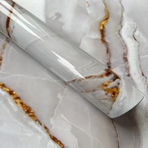 베이지색 대리석 패턴 자체 접착 벽지 내유성 혁신 스티커, 주방 금박 배경 벽 PVC 벽지