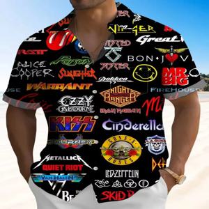 캐주얼 여름 남성 셔츠 3D 인쇄 스탠드 칼라 슬림 피트 비치웨어 편안한 통기성 유행 로고 패턴 남성 탑