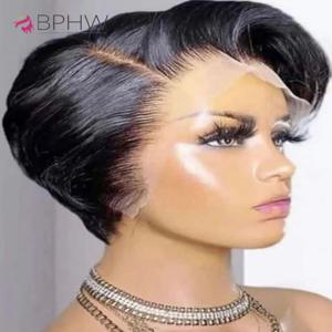 투명 레이스 인모 가발 여성용 스트레이트 숏 밥 가발 13x4 레이스 가발 프리 플러킹 브라질리언 버진 헤어 가발 픽시컷 가발