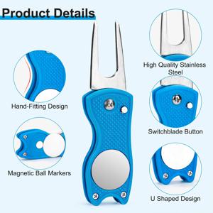 골프 포크 접이식 골프 디봇 도구 골퍼용 접이식 금속 그린 도구 견고한 손잡이 포함 골프 선수 훈련 보조 도구