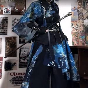 2025 여름 신상 중국풍 얇은 자수 셔츠 와이드 팬츠 남녀 공용 웨이스트랜드 스타일 고대 스타일 한복 드레스