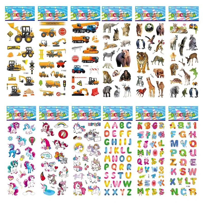 12개/세트 어린이 버블 스티커 3D 스티커 장난감 플라스틱 다중 시리즈 공룡 동물 하트 자동차 어린이 생일 선물 TMZ