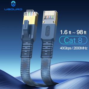 CAT 8 플랫 네트워크 인터넷 케이블 모뎀 라우터 PC PS4/5/6 Xbox 용 40Gbps 2000MHz 라운드 RJ45 나일론 꼰 LAN 케이블 패치 코드