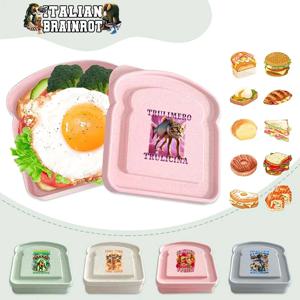 이탈리아 Brainrot 도시락 상자 Tung Tungtung Sahur Telala 재미 있은 상어 식품 저장 용기 만화 패턴 인쇄 도시락 상자