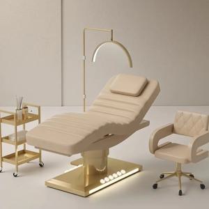 전동 미용 침대 전문 고급 스테인리스 스틸 골드 3 모터 스파 살롱 침대 미용 마사지 테이블 뷰티 베드