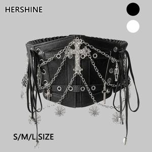HERSHINE 여성용 해골 크로스 체인 탄성 와이드 벨트, Y2K 고딕 펑크 록 힙합 패션 액세서리, 코스프레, 봄, 여름