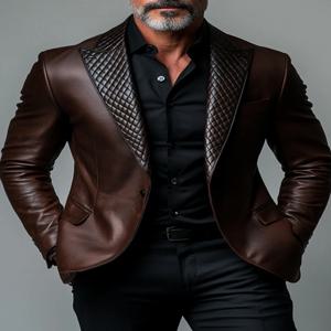 남성용 PU 가죽 블레이저 가을 싱글 브레스트 슈트 라펠 긴 소매 버튼 아웃웨어 비즈니스 데일리 오피스 재킷