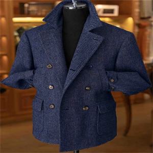 더블 브레스티드 헤링본 트위드 블레이저 남성용 신상 가을 겨울 슬림핏 재킷 캐주얼 빈티지 남성 코트 패션 의류 2025