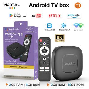 공장 가격 Mortal T1 TV 박스 Allwinner H313 Android14 2.4G&5G Wifi 6 4K BT5.0 음성 지원 스마트 스트리밍 미디어 플레이어