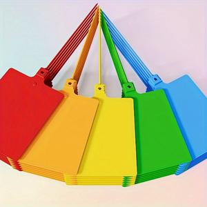 물류, 보관 및 라벨링을 위한 쓰기 가능한 마커 타이가 있는 방수 플라스틱 배송 태그 50개, 내구성-5가지 색상 옵션