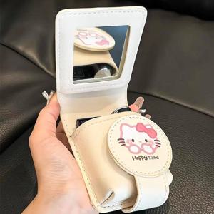 새로운 만화 산리오 헬로 키티 립스틱 가방 휴대용 립스틱 보관 가방 거울 포함 소형 화장품 보호 커버 소녀 선물