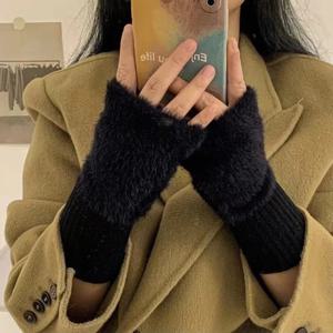 패션 소프트 반 손가락 장갑 솔리드 컬러 따뜻한 단열재 핑거리스 장갑 손목 장갑 겨울 여성 의류 액세서리