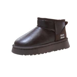 2026년 신상 겨울 편안한 단색 중간 굽 여성 신발 라운드 헤드 키높이 심플 따뜻한 플리스 슬리브 플랫 스노우 부츠 41