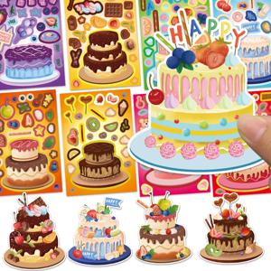 8개입 창의적인 케이크 소원 성취 퍼즐 스티커 조립 퍼즐 DIY 만화 스티커 퍼즐