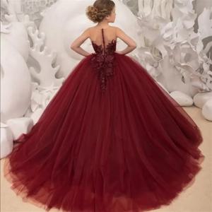 결혼식을위한 꽃의 소녀 드레스 블루 아기 공주 볼 드레스 레이스 아플리케 오프 숄더 화려한 이브닝 가운