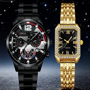 커플의 새로운 멋지고 세련된 쿼츠 시계 패션 세트 합금 다이얼 일상 착용 생일 파티 설날 크리스마스 및