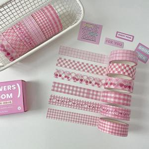 MINKYS 6 개/몫 기본 격자 스타일 장식 테이프 귀여운 만화 크리 에이 티브 핑크/그린/레드 와시 테이프 학교 문구