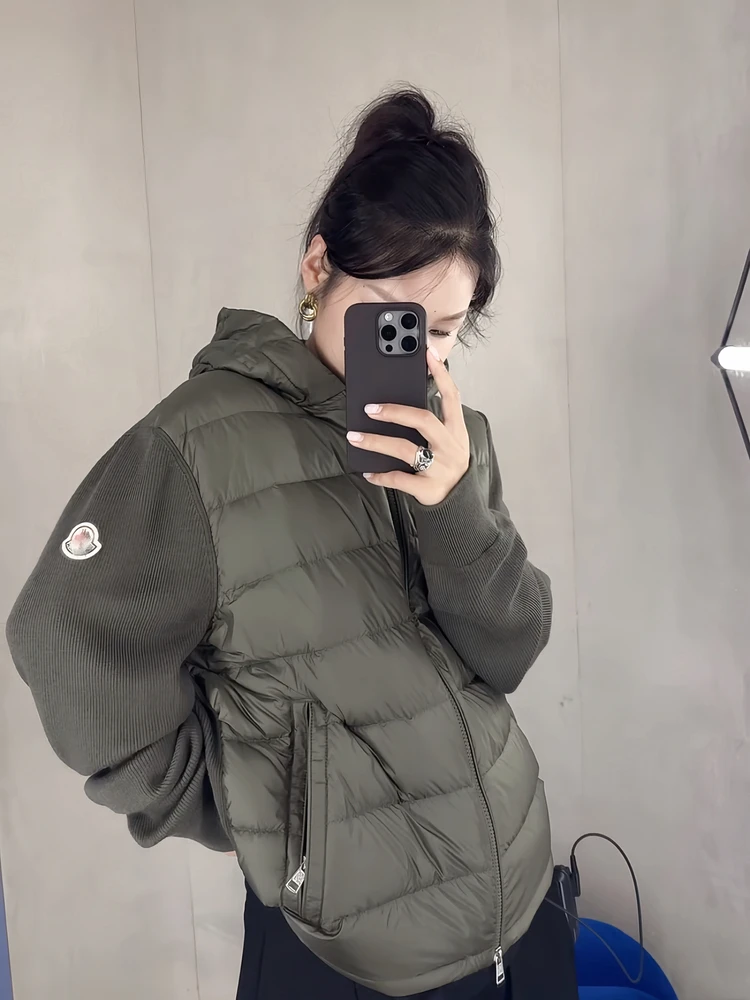 90% 화이트 덕다운 니트 패치워크 후드 두꺼운 재킷 커플 아우터웨어 겨울 신상 남녀 출퇴근 스타일 슬림핏