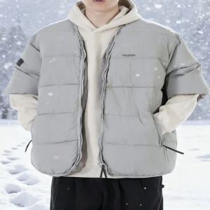 루즈핏 남성용 면 재킷 민소매 복고풍 중국 스타일 따뜻한 겉옷 캐주얼 트렌디 지퍼 클로저 솔리드 컬러