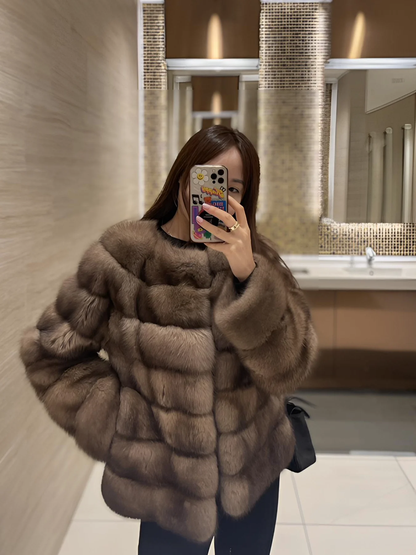 디디 퍼 반팔 롱 코트 퍼플 오터 스킨 재킷 모조 퍼플 오터 스킨 우아한 스타일 여성 아우터웨어