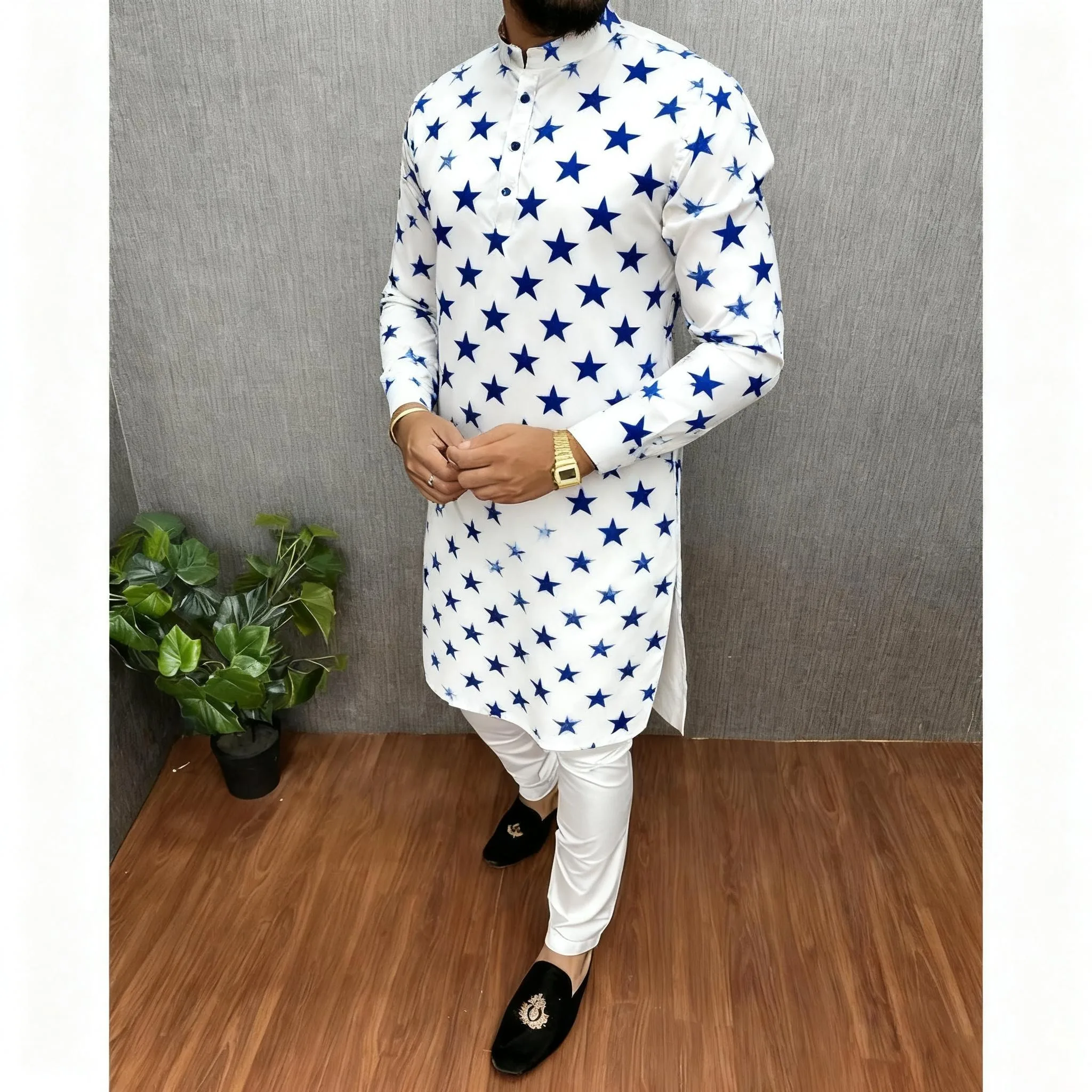 롱라인 화이트 셔츠 무슬림 남성 기도복 고급 아프리카 스타일 브론징 아랍 남성복 모로코 스타일 남성복