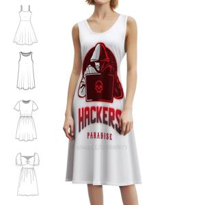 컴퓨터 해커 프레피 스타일 미니 드레스 여성용 A라인 루즈핏 캐주얼 데이 드레스 컴퓨터 해커 너드 실리콘 밸리 여성용