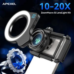 APEXEL 2025 HD 10-20X 줌 매크로 렌즈 마이크로 모바일 폰 카메라 렌즈 LED 조명 포함 아이폰 안드로이드 모든 스마트폰용