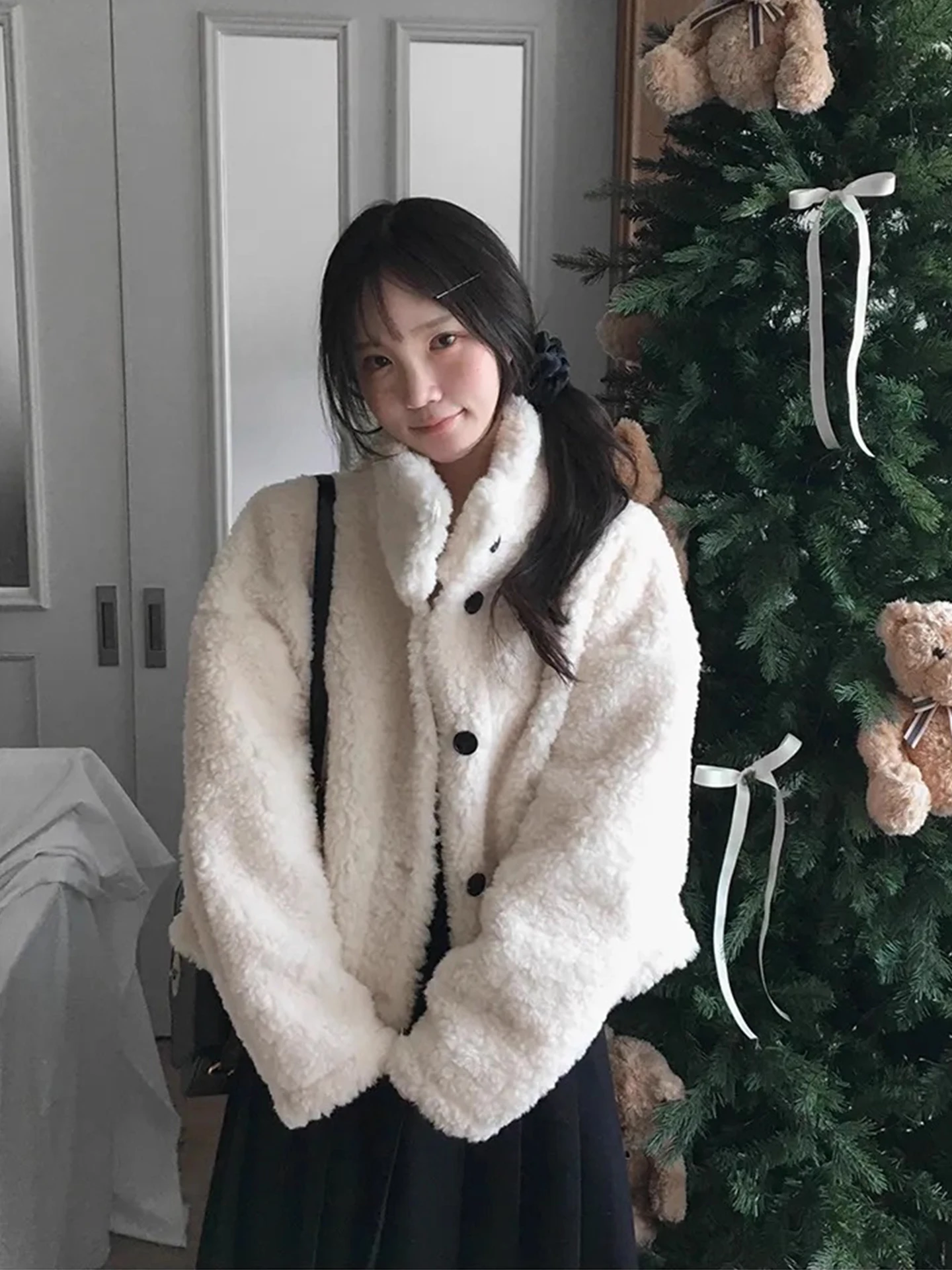 따뜻한 양털 재킷 여성용 스탠드 칼라 긴 소매 두꺼운 면 코트 한국 스타일 겨울 신상품 대학 스타일 아우터웨어