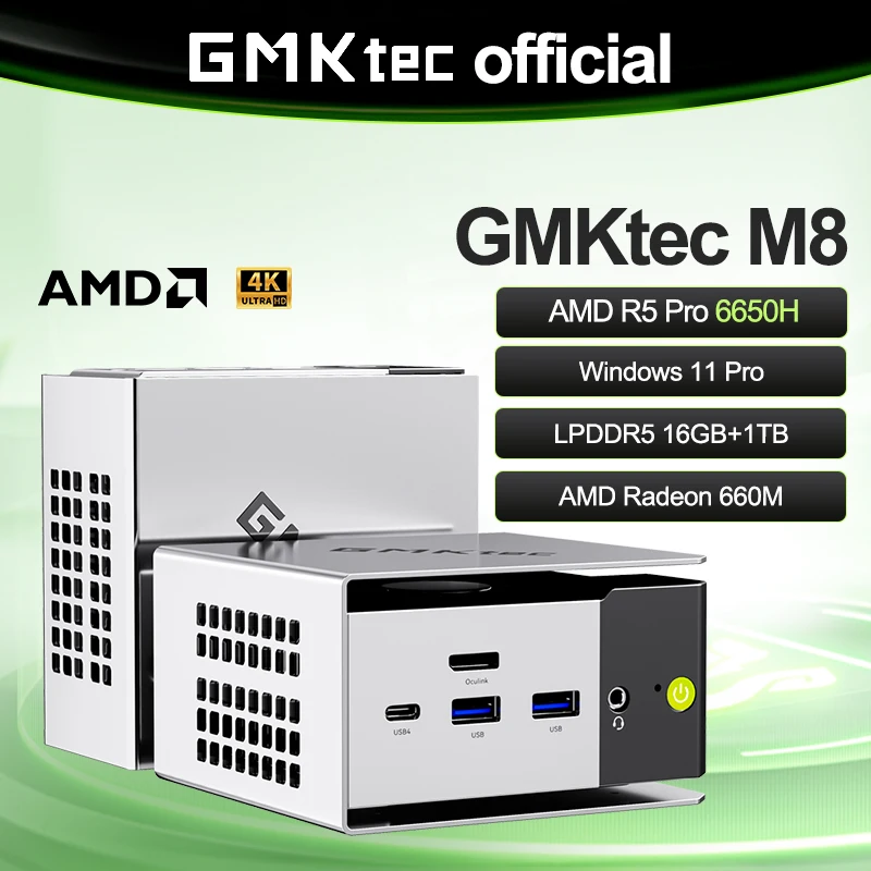 GMKtec M8 미니 PC AMD Ryzen 5Pro 6Nucbox 윈도우 11 LPDDR5 16GB 500GB/1TB GPU 라데온 660M Oculink 와이파이 6E BT5.2