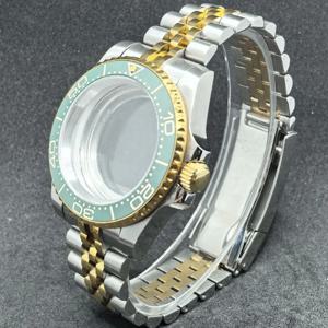 스테인리스 스틸 기계식 케이스 40mm, NH35 무브먼트용 5개 비즈 포함, 골드 케이스 해마 링 개조 액세서리