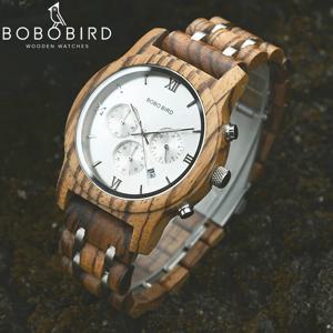 맞춤형 나무 시계 BOBOBIRD 개인화된 이름 브랜드 BOBOBIRD 크로노그래프 밀리터리 쿼츠 손목시계 나무 상자 포함 드롭쉬핑
