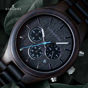 BOBO BIRD 남성용 크로노그래프 손목시계, 쿼츠 나무 시계, 자동 날짜 스톱워치, 다기능 맞춤형