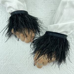여성용 타조 깃털 커프스, 진짜 모피 5cm 슬랩 팔찌 커프스 셔츠 코트, 섹시한 깃털 손목 밴드 팔찌 장갑 액세서리, 1 개