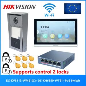 HIKVISION 기존 다국어 POE 비디오 인터콤 키트, DS-KV8113-WME1(C) 및 DS-KH6350-WTE1 및 PoE 스위치 포함