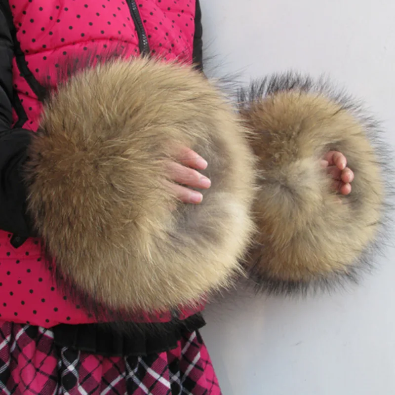 너구리 모피 팔 워머, 천연 모피 커프스, 여성용 코트, 팔 세트, 겨울 소매, 손목 워머, 겨울 따뜻한 방풍 커프스